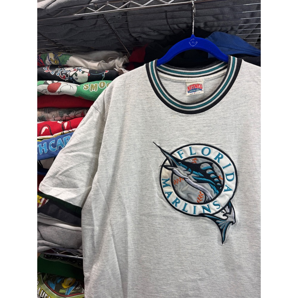 Vintage Florida Marlins Nutmeg T Shirt XL Grey Embroidered MLB Single Stitch USA